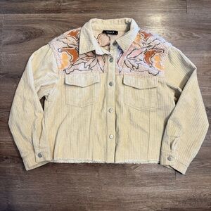 Blue B Cream Corduroy Crop Jacket Size M with Raw Hem